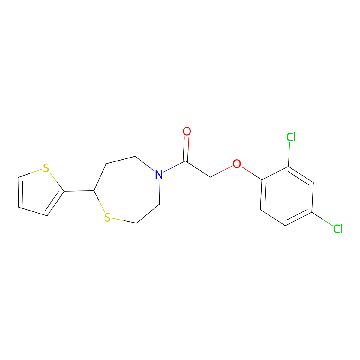 2-(2,4-Dichlorophenoxy)-1-(7-(thiophen-2-yl)-1,4-thiazepan-4-yl)ethanone molecular structure, CAS 1705355-76-5