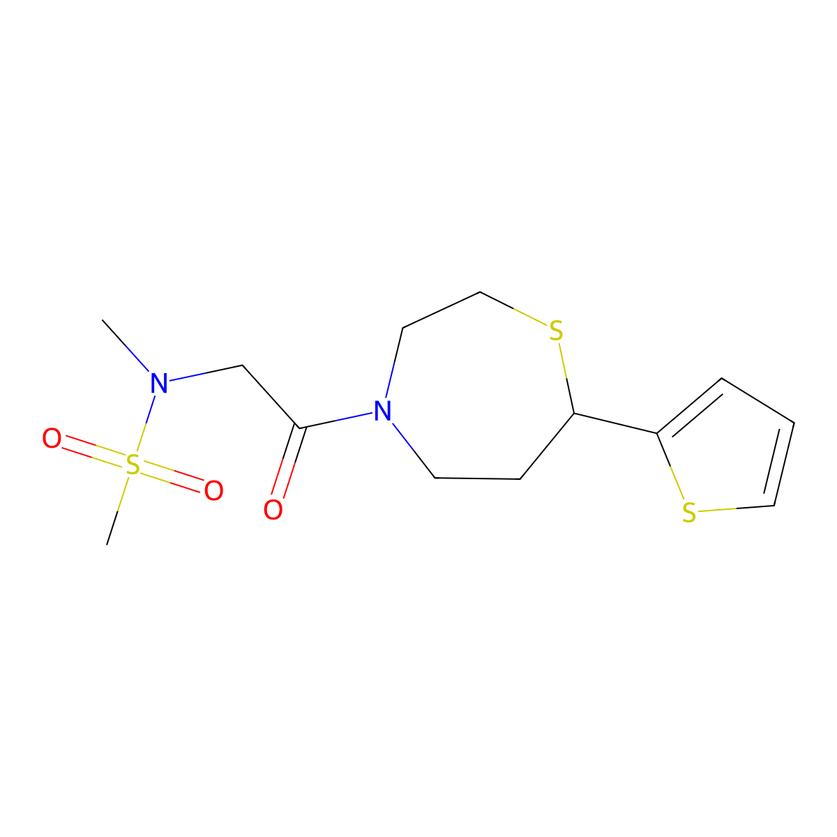 N-methyl-N-{2-oxo-2-[7-(thiophen-2-yl)-1,4-thiazepan-4-yl]ethyl}methanesulfonamide molecular structure, CAS 1705355-87-8