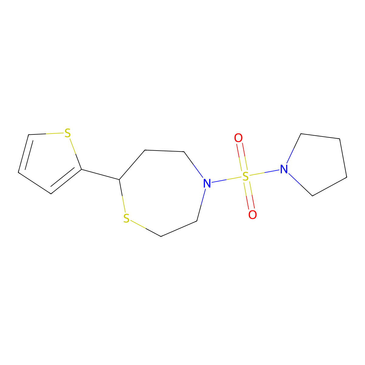 4-(Pyrrolidin-1-ylsulfonyl)-7-(thiophen-2-yl)-1,4-thiazepane molecular structure, CAS 1705356-94-0