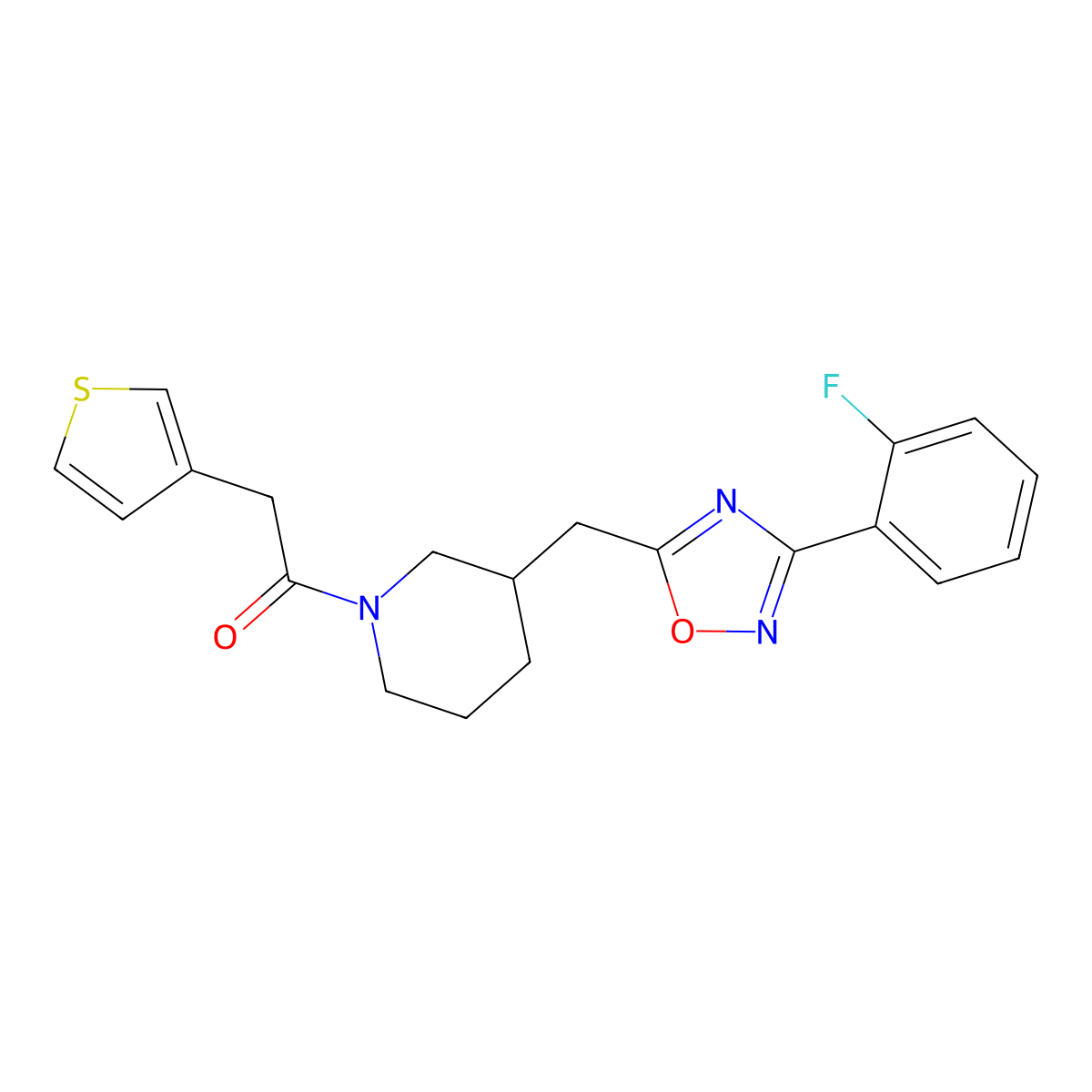1-(3-((3-(2-Fluorophenyl)-1,2,4-oxadiazol-5-yl)methyl)piperidin-1-yl)-2-(thiophen-3-yl)ethanone molecular structure, CAS 1705357-06-7