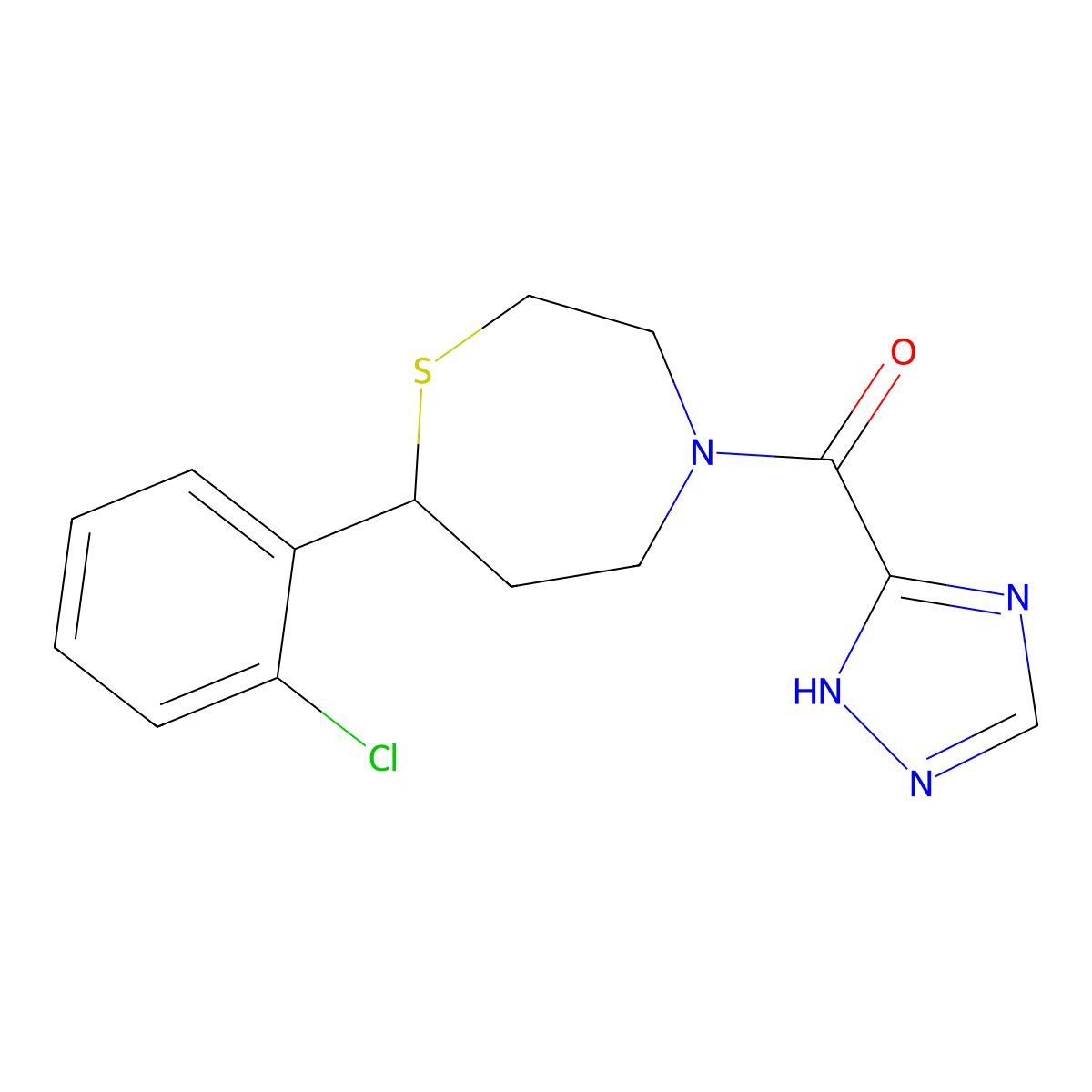 (7-(2-chlorophenyl)-1,4-thiazepan-4-yl)(1H-1,2,4-triazol-5-yl)methanone molecular structure, CAS 1705359-05-2