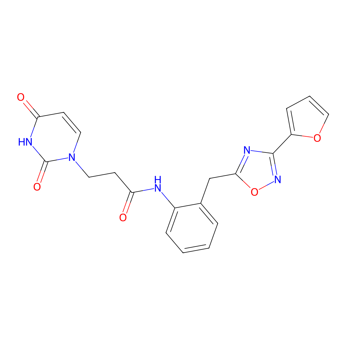 3-(2,4-dioxo-3,4-dihydropyrimidin-1(2H)-yl)-N-(2-((3-(furan-2-yl)-1,2,4-oxadiazol-5-yl)methyl)phenyl)propanamide molecular structure, CAS 1705364-37-9