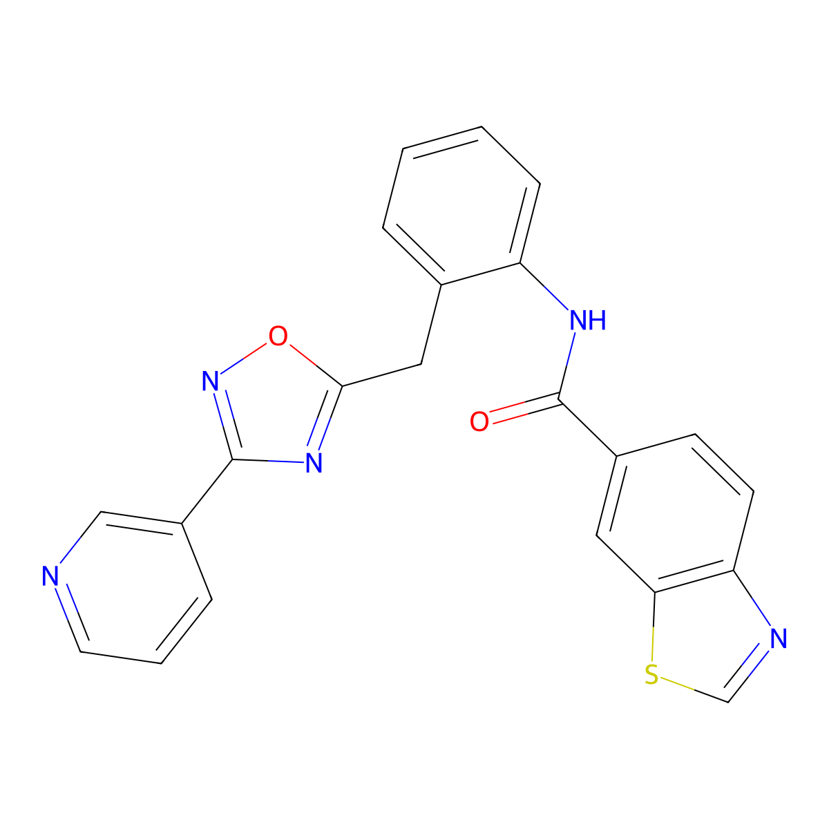 N-(2-((3-(pyridin-3-yl)-1,2,4-oxadiazol-5-yl)methyl)phenyl)benzo[d]thiazole-6-carboxamide molecular structure, CAS 1705365-03-2