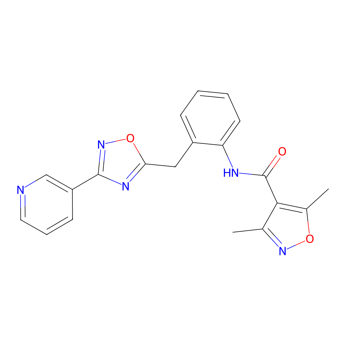 3,5-dimethyl-N-(2-((3-(pyridin-3-yl)-1,2,4-oxadiazol-5-yl)methyl)phenyl)isoxazole-4-carboxamide molecular structure, CAS 1705368-57-5