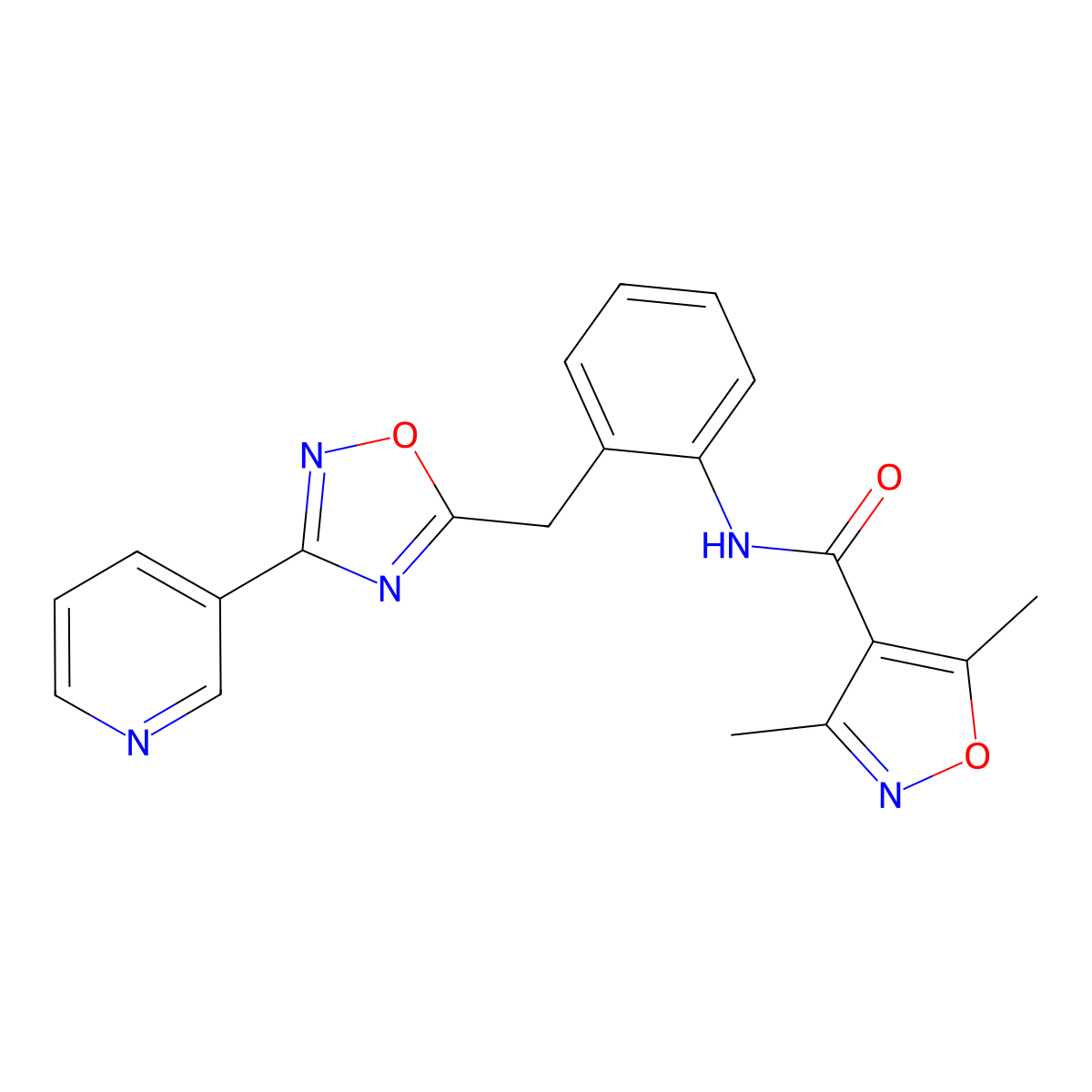 3,5-dimethyl-N-(2-((3-(pyridin-3-yl)-1,2,4-oxadiazol-5-yl)methyl)phenyl)isoxazole-4-carboxamide molecular structure, CAS 1705368-57-5