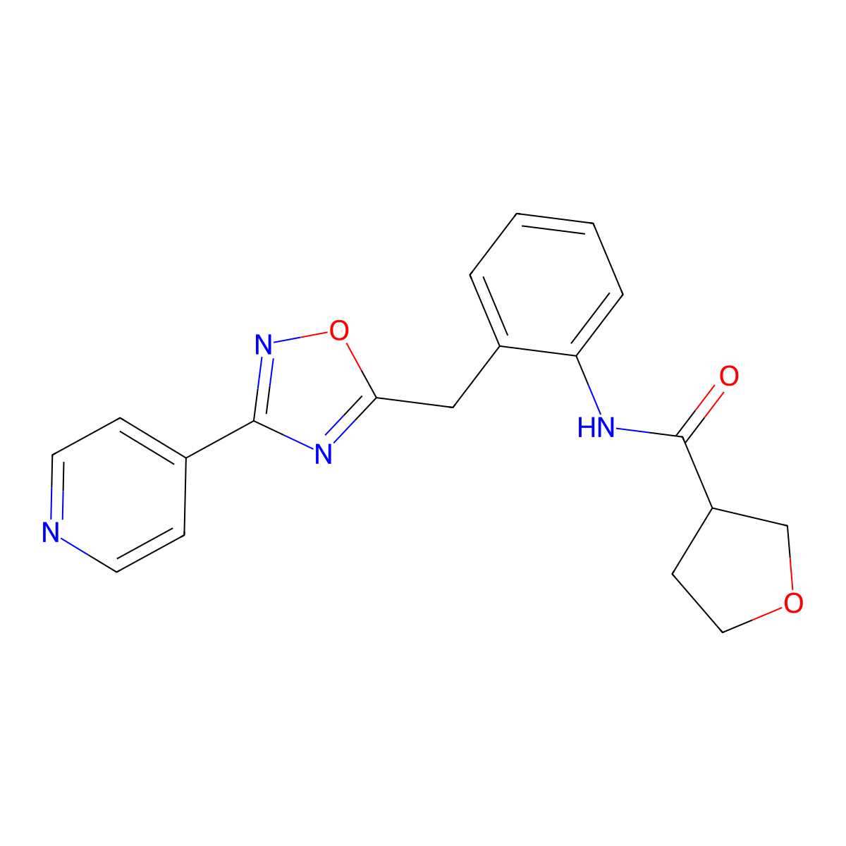 N-(2-((3-(pyridin-4-yl)-1,2,4-oxadiazol-5-yl)methyl)phenyl)tetrahydrofuran-3-carboxamide molecular structure, CAS 1705374-86-2