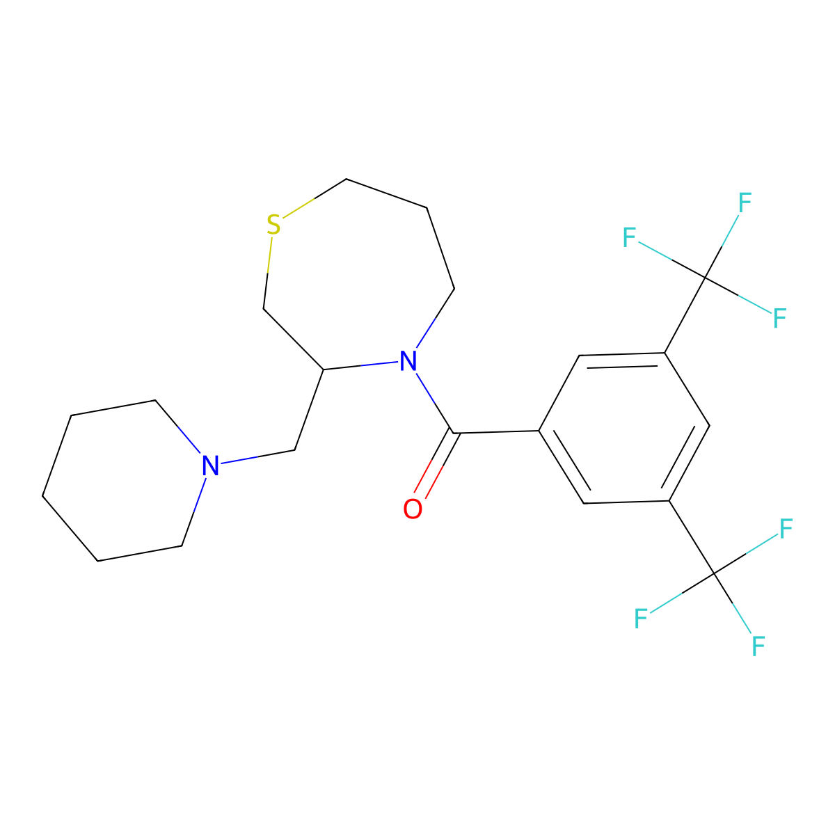 (3,5-Bis(trifluoromethyl)phenyl)(3-(piperidin-1-ylmethyl)-1,4-thiazepan-4-yl)methanone molecular structure, CAS 1705381-78-7