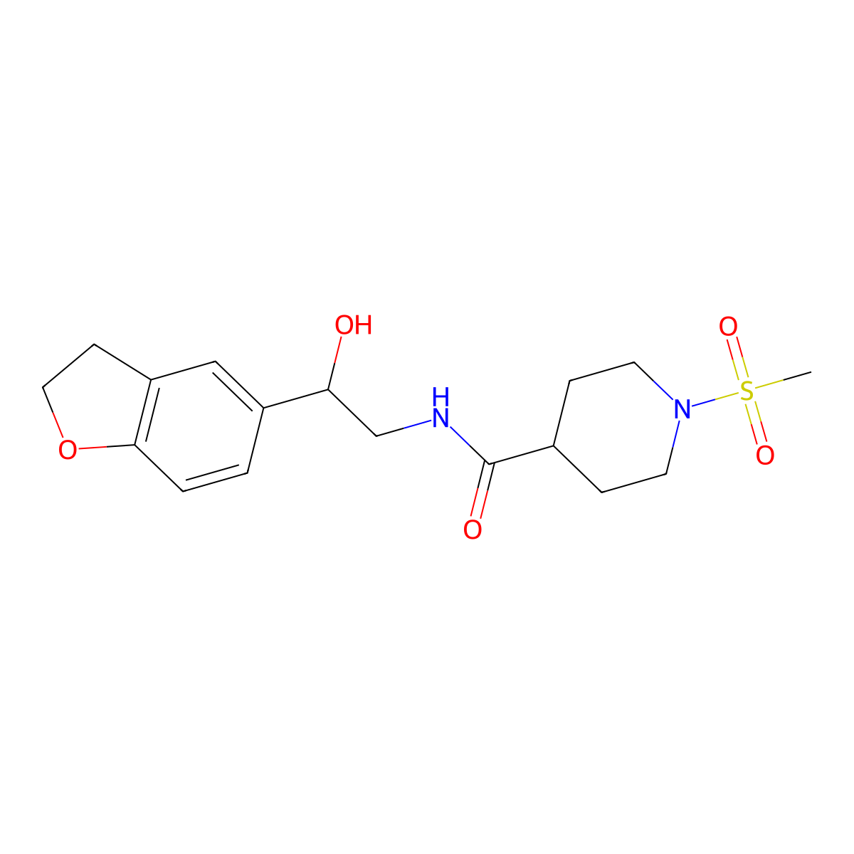 N-(2-(2,3-dihydrobenzofuran-5-yl)-2-hydroxyethyl)-1-(methylsulfonyl)piperidine-4-carboxamide molecular structure, CAS 1705384-41-3