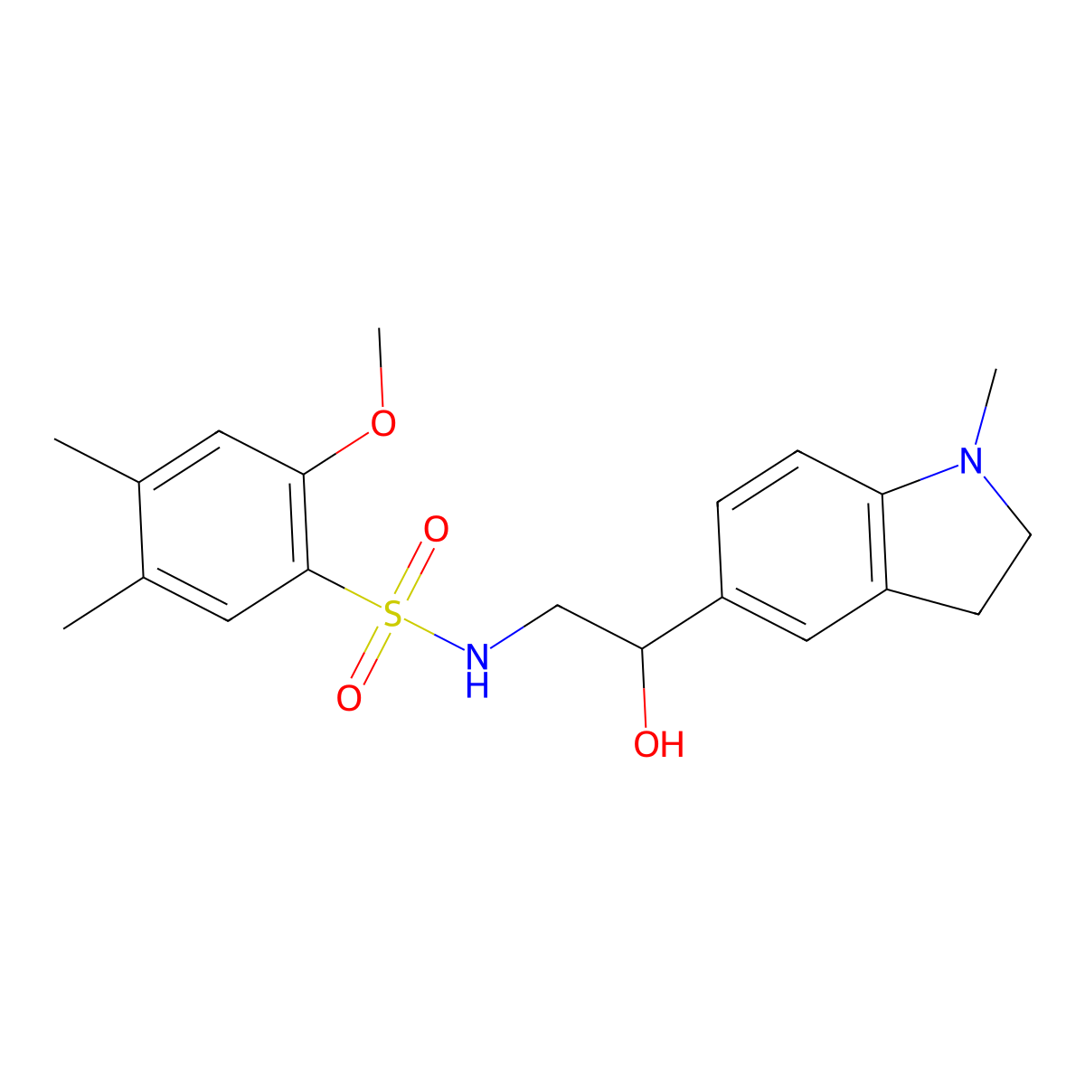 N-(2-hydroxy-2-(1-methylindolin-5-yl)ethyl)-2-methoxy-4,5-dimethylbenzenesulfonamide molecular structure, CAS 1705385-41-6