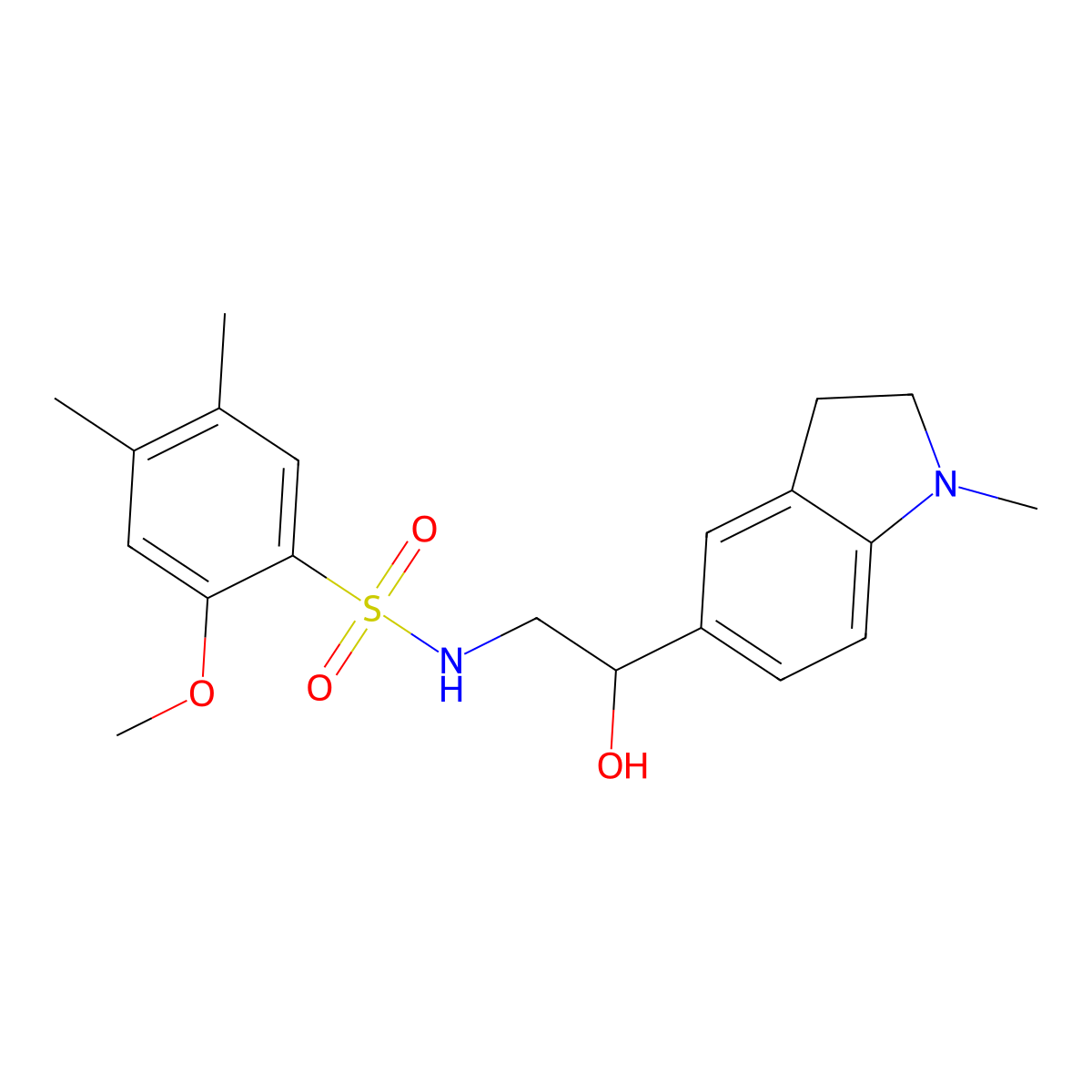 N-(2-hydroxy-2-(1-methylindolin-5-yl)ethyl)-2-methoxy-4,5-dimethylbenzenesulfonamide molecular structure, CAS 1705385-41-6