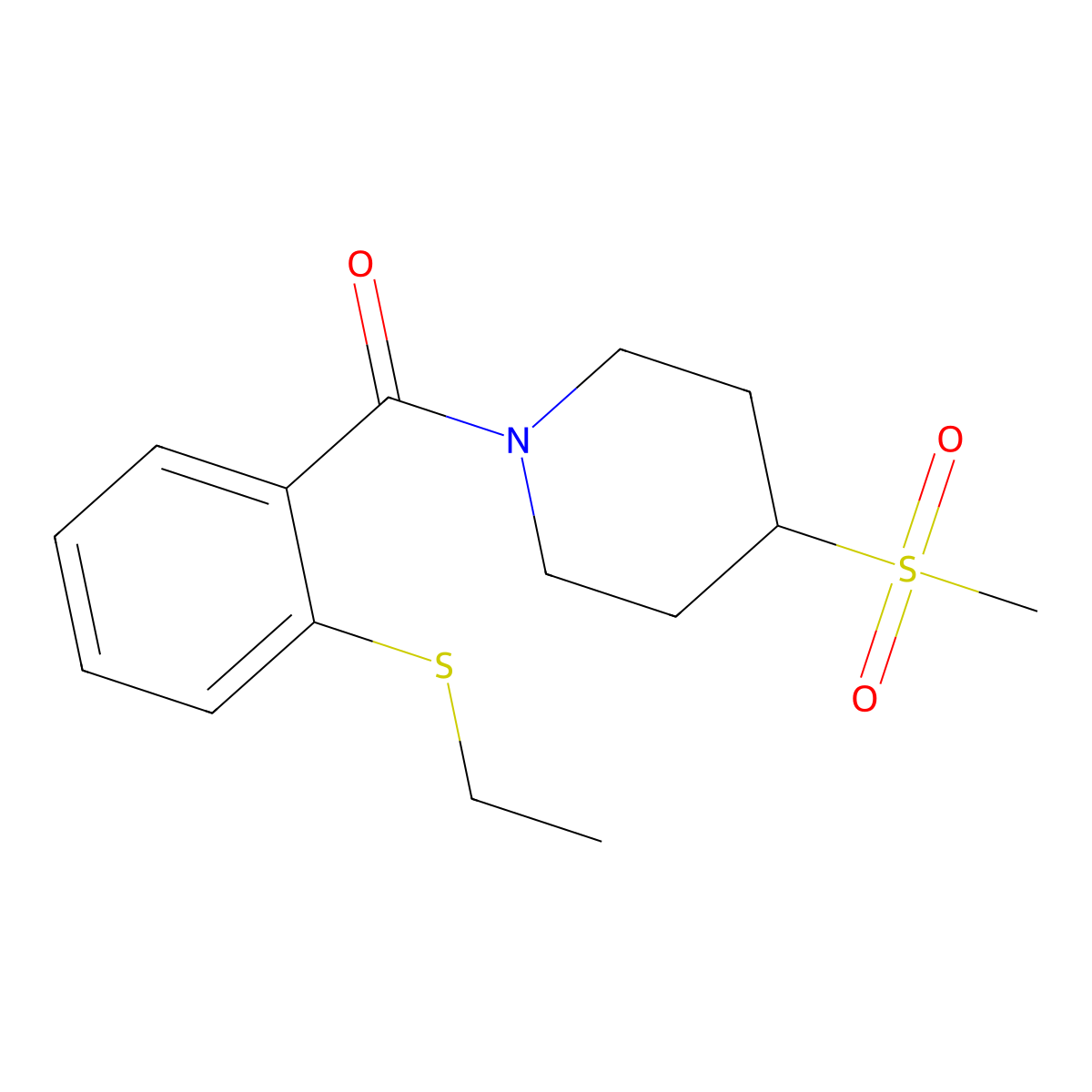 (2-(Ethylthio)phenyl)(4-(methylsulfonyl)piperidin-1-yl)methanone molecular structure, CAS 1705389-99-6