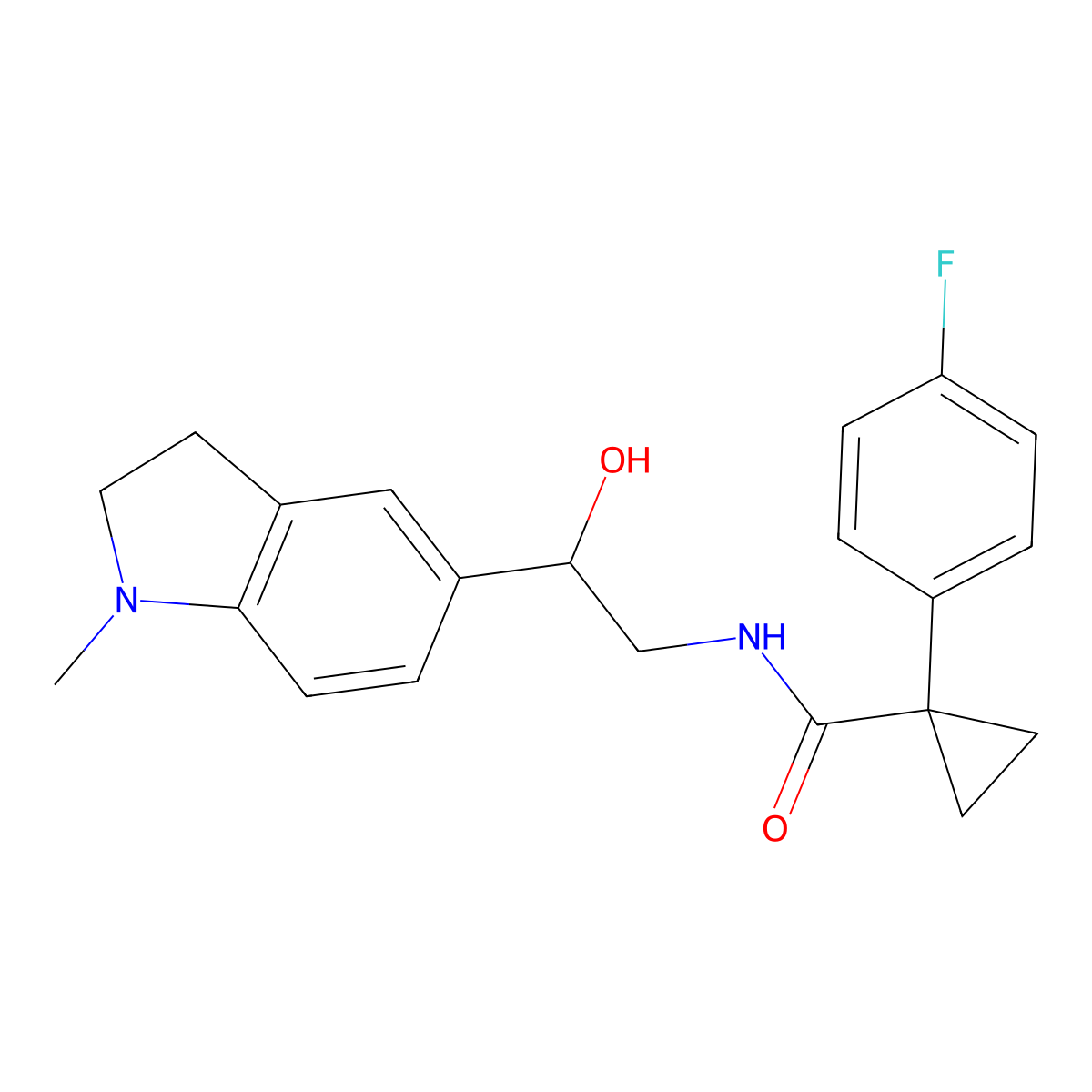 1-(4-fluorophenyl)-N-(2-hydroxy-2-(1-methylindolin-5-yl)ethyl)cyclopropanecarboxamide molecular structure, CAS 1705390-88-0