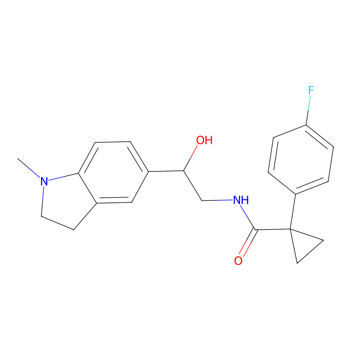 1-(4-fluorophenyl)-N-(2-hydroxy-2-(1-methylindolin-5-yl)ethyl)cyclopropanecarboxamide molecular structure, CAS 1705390-88-0