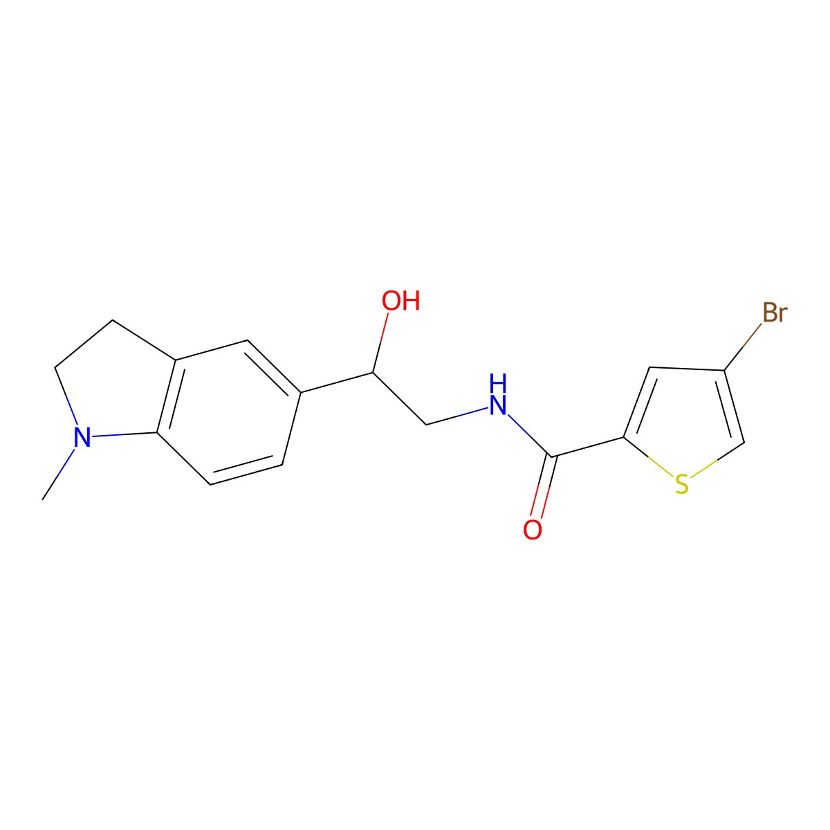 4-bromo-N-(2-hydroxy-2-(1-methylindolin-5-yl)ethyl)thiophene-2-carboxamide molecular structure, CAS 1705391-08-7