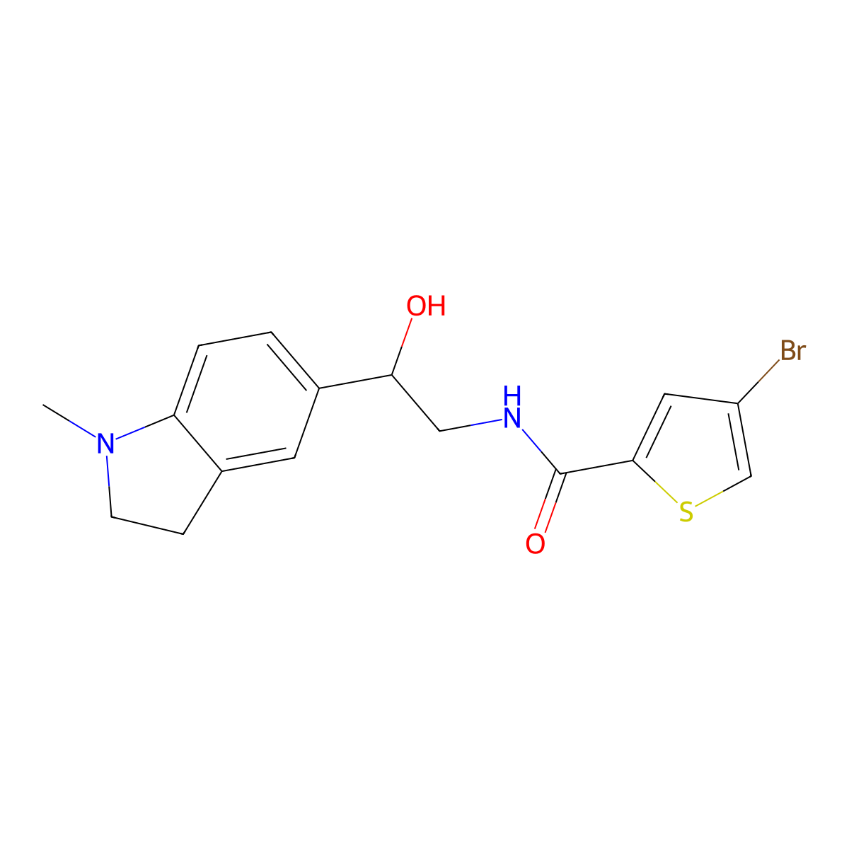 4-bromo-N-(2-hydroxy-2-(1-methylindolin-5-yl)ethyl)thiophene-2-carboxamide molecular structure, CAS 1705391-08-7