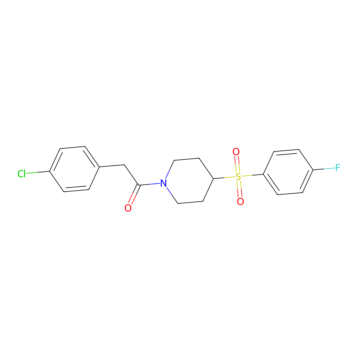 2-(4-Chlorophenyl)-1-(4-((4-fluorophenyl)sulfonyl)piperidin-1-yl)ethanone molecular structure, CAS 1705393-13-0