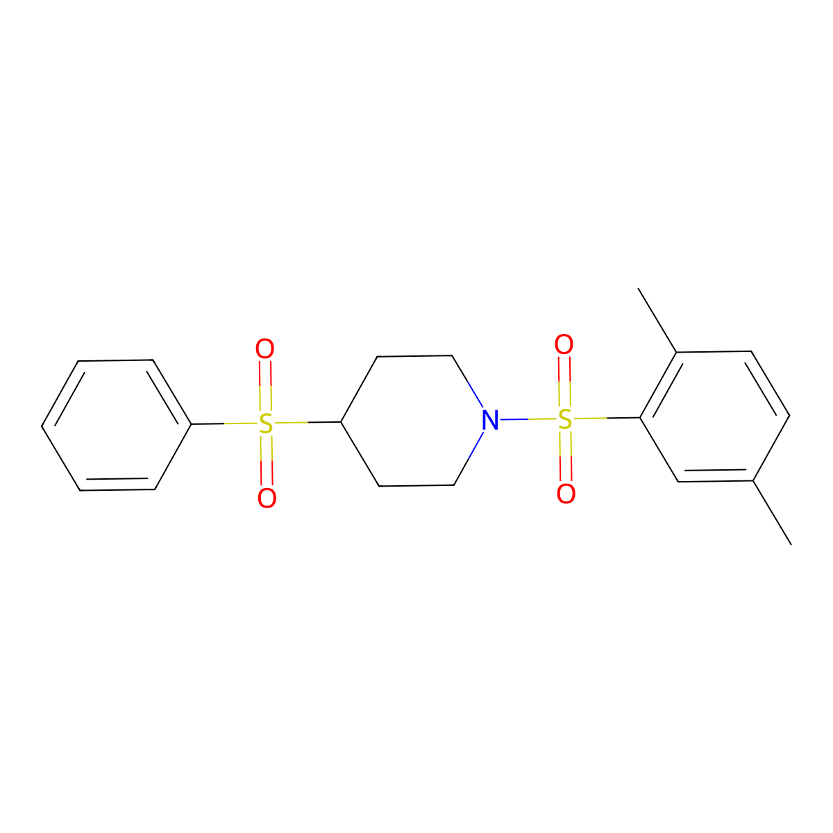 1-((2,5-Dimethylphenyl)sulfonyl)-4-(phenylsulfonyl)piperidine molecular structure, CAS 1705398-35-1
