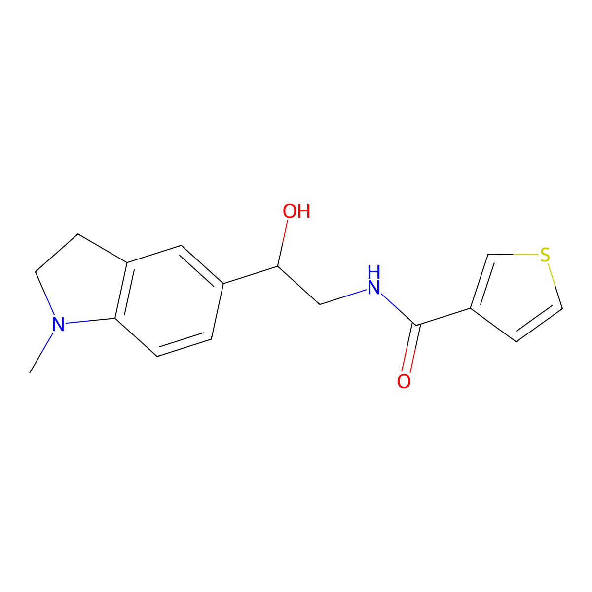 N-(2-hydroxy-2-(1-methylindolin-5-yl)ethyl)thiophene-3-carboxamide molecular structure, CAS 1705399-85-4