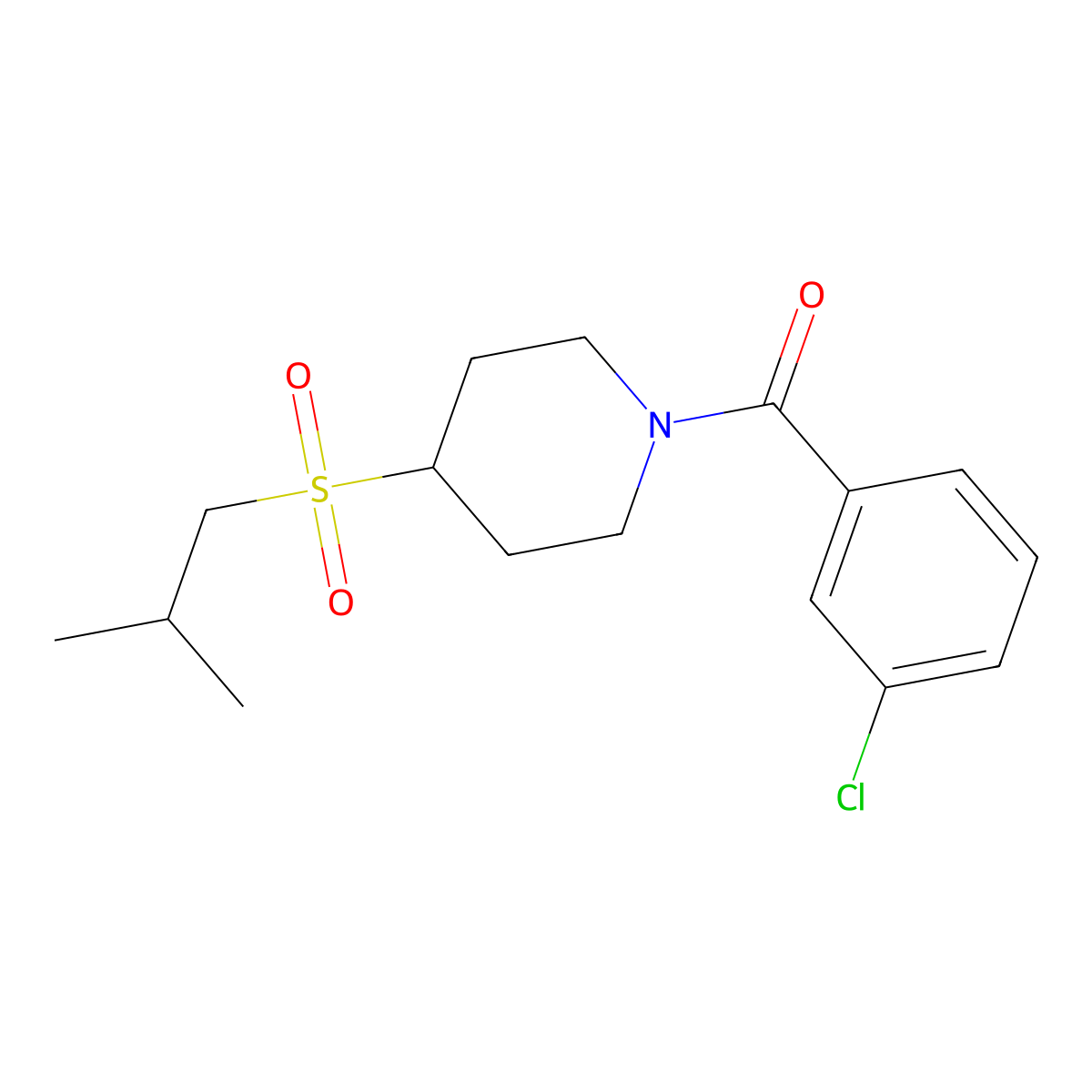 (3-Chlorophenyl)(4-(isobutylsulfonyl)piperidin-1-yl)methanone molecular structure, CAS 1705400-70-9