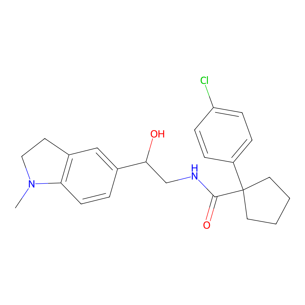 1-(4-chlorophenyl)-N-(2-hydroxy-2-(1-methylindolin-5-yl)ethyl)cyclopentanecarboxamide molecular structure, CAS 1705401-44-0