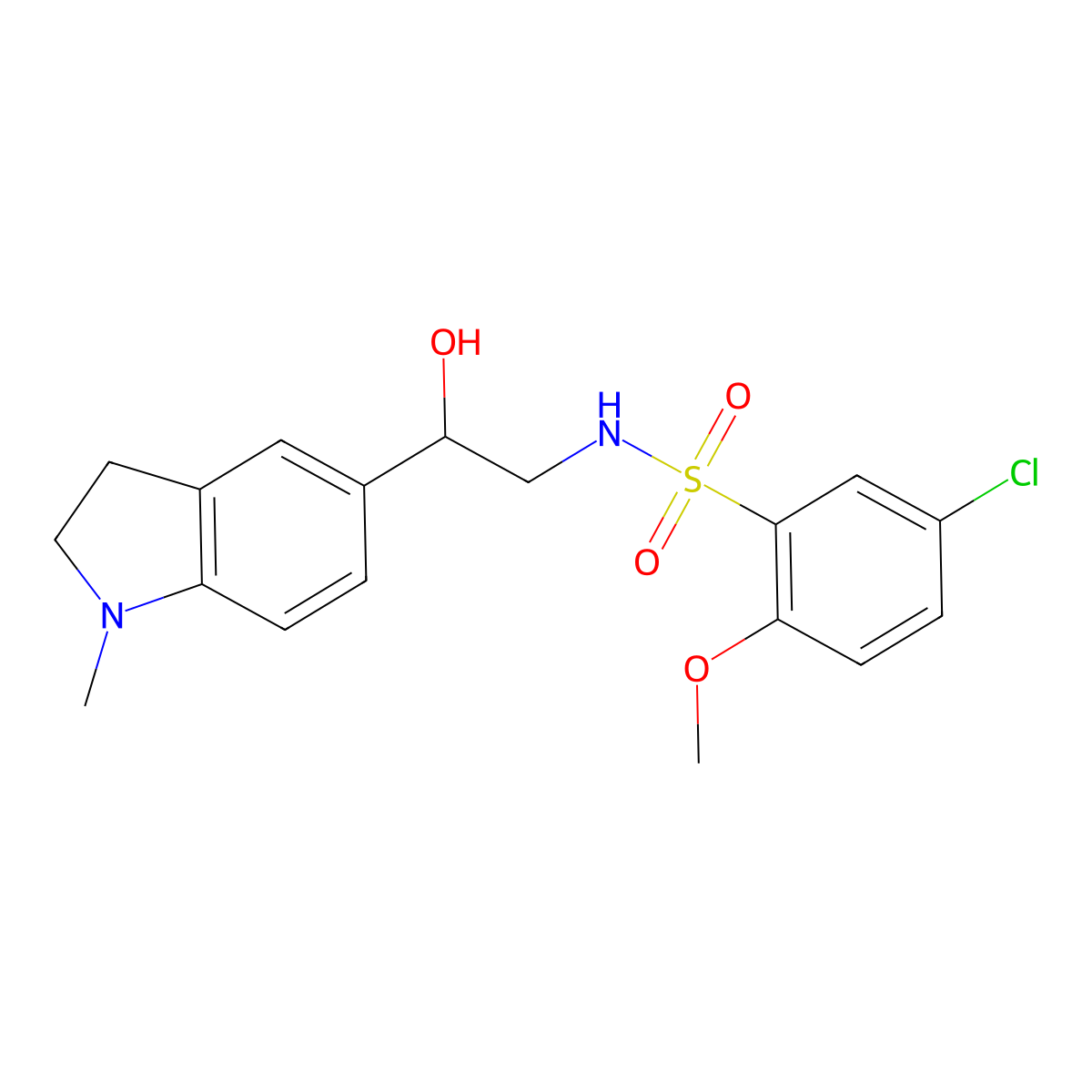 5-chloro-N-(2-hydroxy-2-(1-methylindolin-5-yl)ethyl)-2-methoxybenzenesulfonamide molecular structure, CAS 1705402-03-4