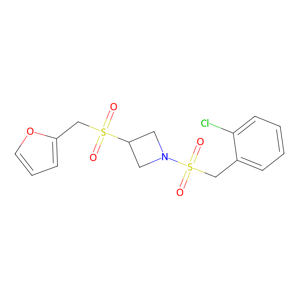1-((2-Chlorobenzyl)sulfonyl)-3-((furan-2-ylmethyl)sulfonyl)azetidine molecular structure, CAS 1705407-19-7