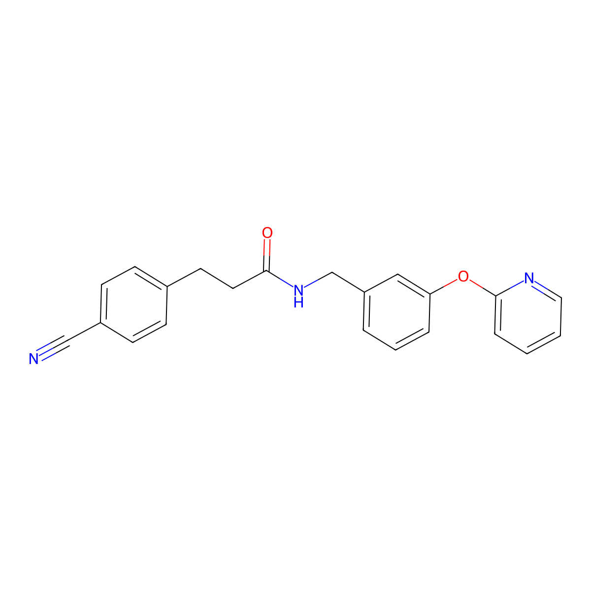 3-(4-cyanophenyl)-N-(3-(pyridin-2-yloxy)benzyl)propanamide molecular structure, CAS 1705412-09-4