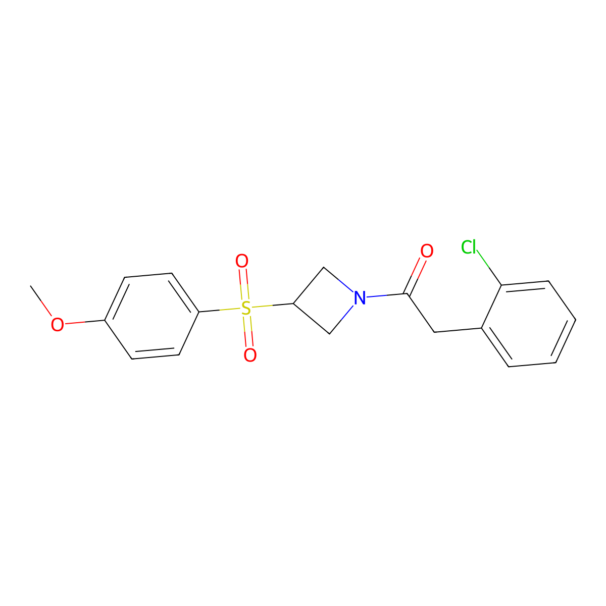 2-(2-Chlorophenyl)-1-(3-((4-methoxyphenyl)sulfonyl)azetidin-1-yl)ethanone molecular structure, CAS 1705414-48-7