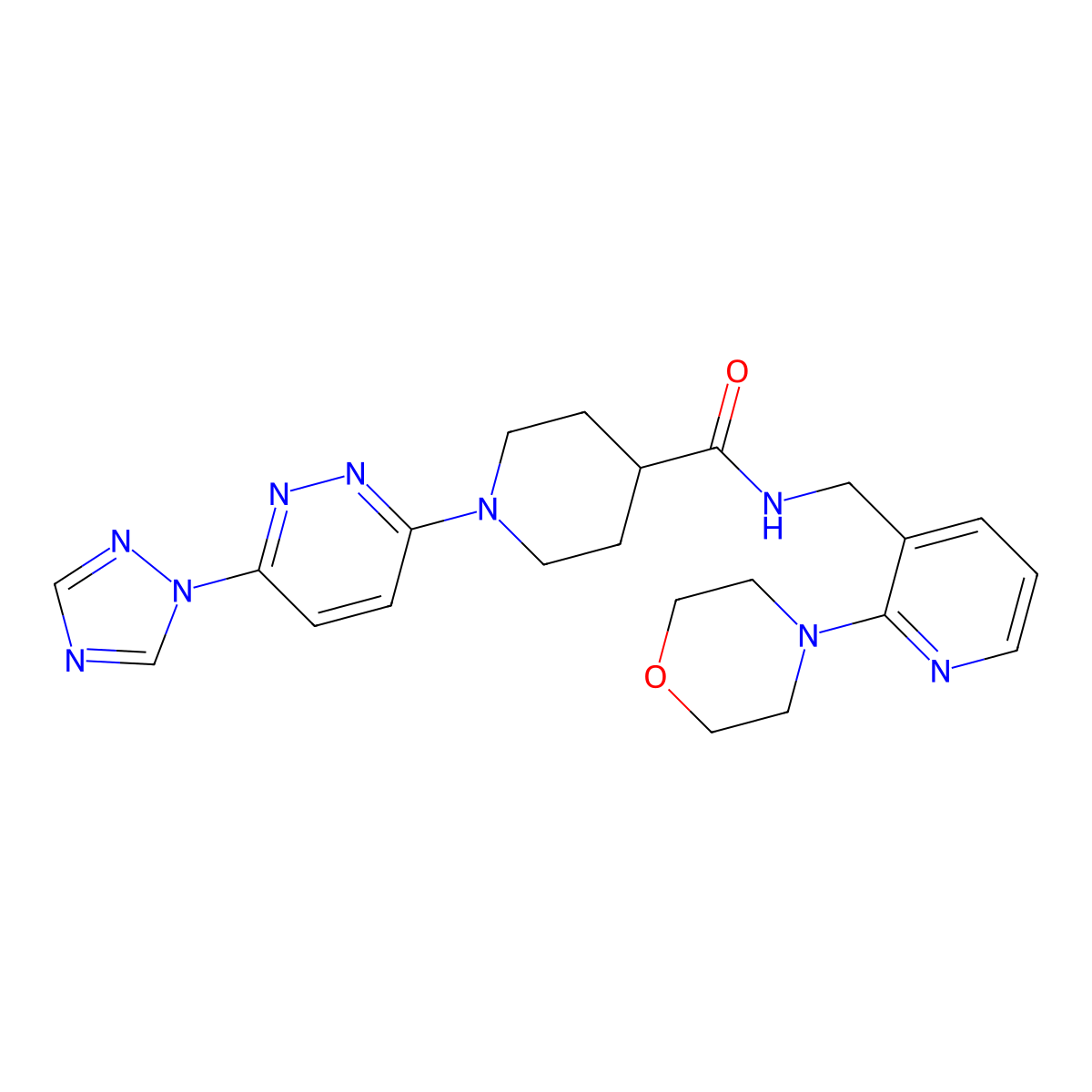 1-(6-(1H-1,2,4-triazol-1-yl)pyridazin-3-yl)-N-((2-morpholinopyridin-3-yl)methyl)piperidine-4-carboxamide molecular structure, CAS 1705419-06-2
