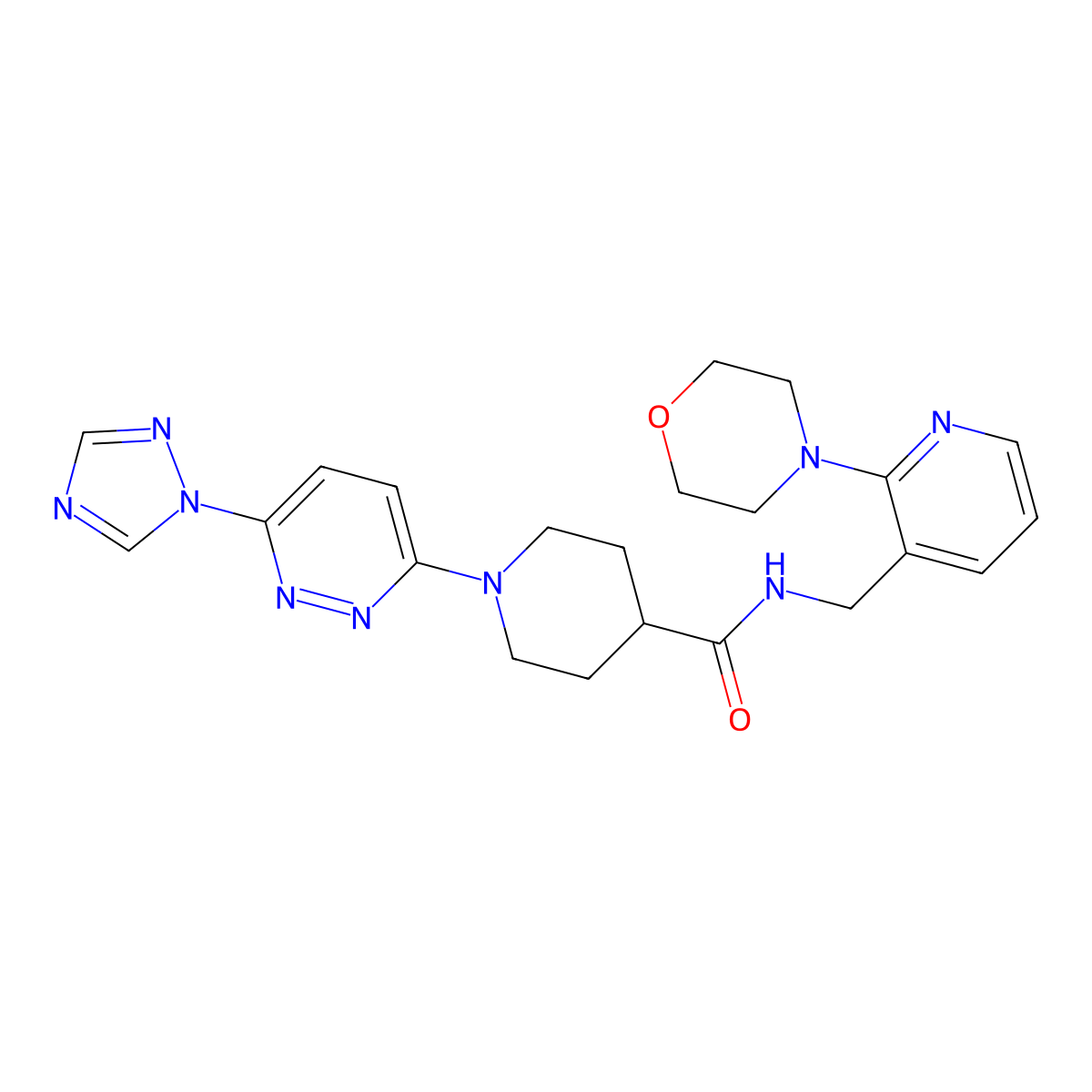 1-(6-(1H-1,2,4-triazol-1-yl)pyridazin-3-yl)-N-((2-morpholinopyridin-3-yl)methyl)piperidine-4-carboxamide molecular structure, CAS 1705419-06-2