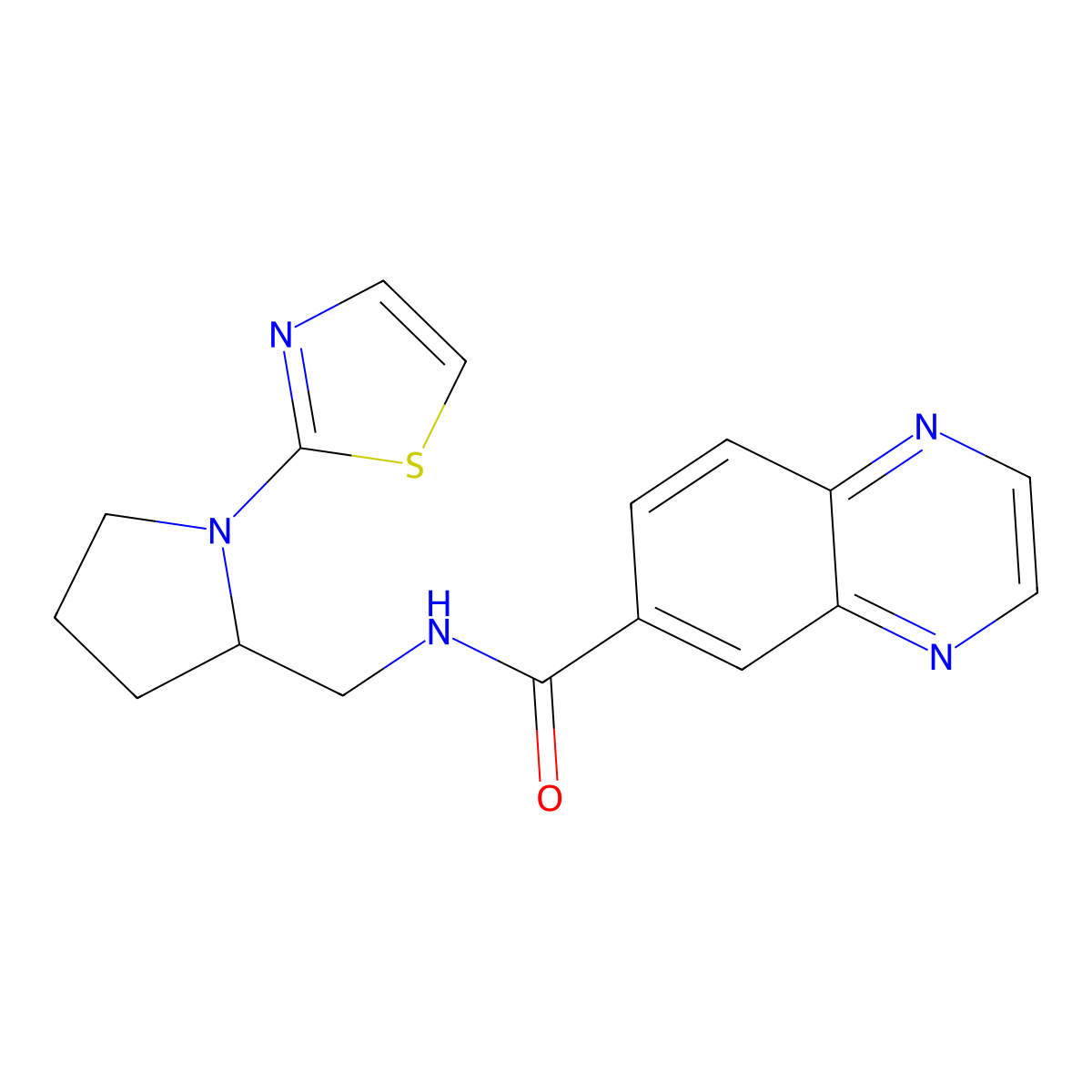 N-((1-(thiazol-2-yl)pyrrolidin-2-yl)methyl)quinoxaline-6-carboxamide molecular structure, CAS 1705426-73-8
