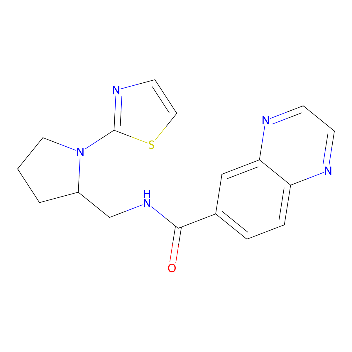 N-((1-(thiazol-2-yl)pyrrolidin-2-yl)methyl)quinoxaline-6-carboxamide molecular structure, CAS 1705426-73-8