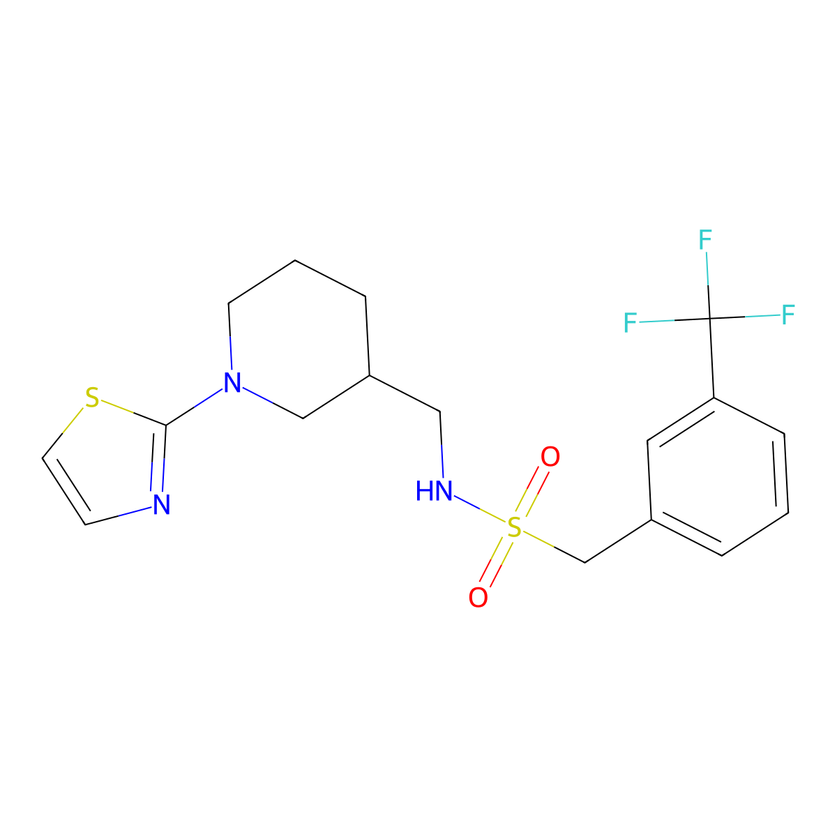 N-((1-(thiazol-2-yl)piperidin-3-yl)methyl)-1-(3-(trifluoromethyl)phenyl)methanesulfonamide molecular structure, CAS 1705427-15-1