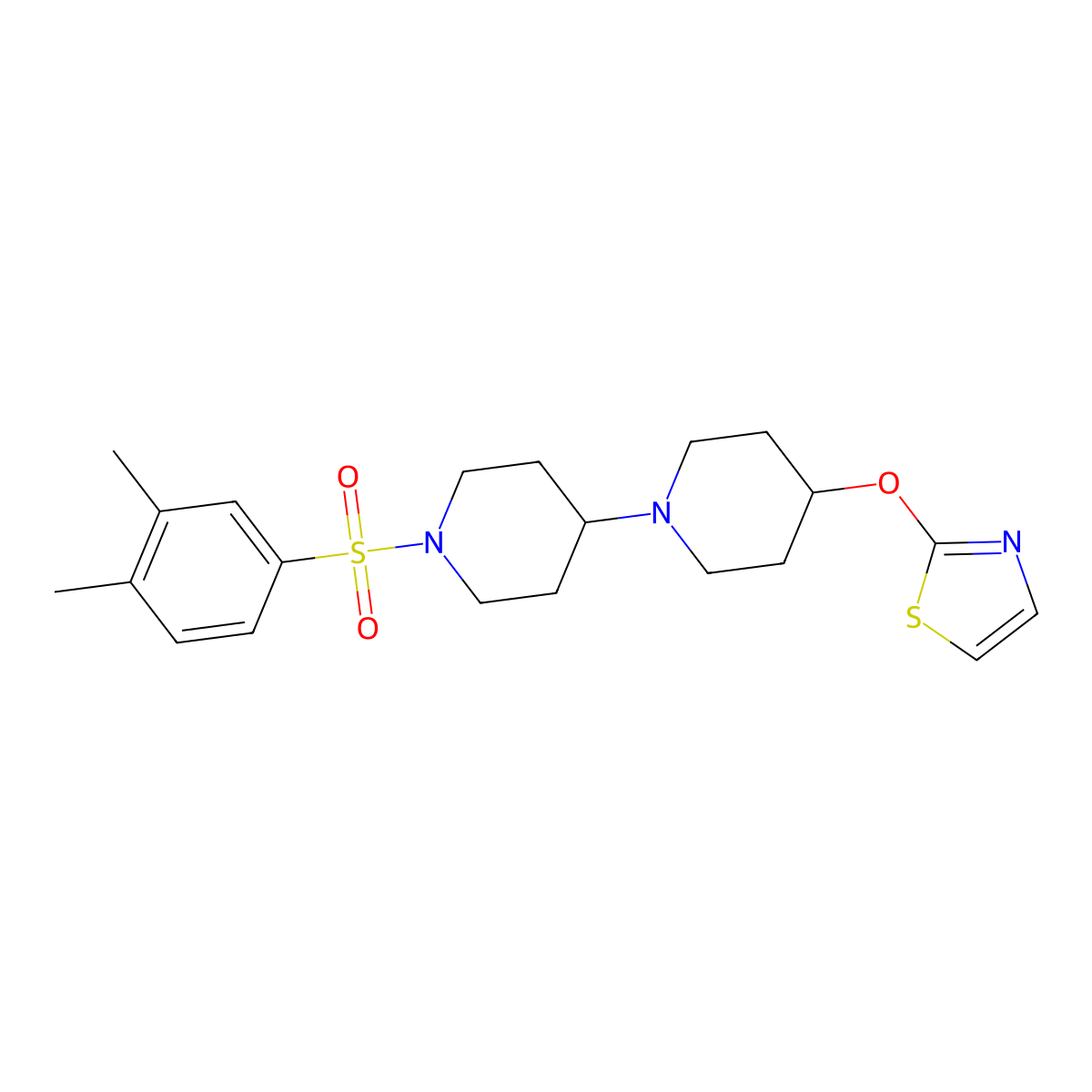 2-((1'-((3,4-Dimethylphenyl)sulfonyl)-[1,4'-bipiperidin]-4-yl)oxy)thiazole molecular structure, CAS 1705427-74-2