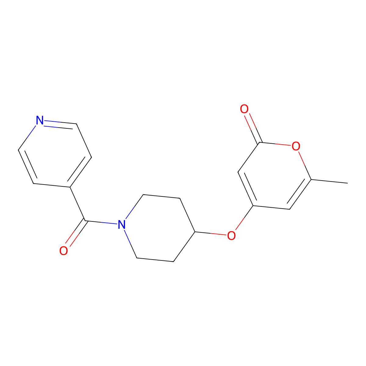 4-((1-isonicotinoylpiperidin-4-yl)oxy)-6-methyl-2H-pyran-2-one molecular structure, CAS 1705431-43-1