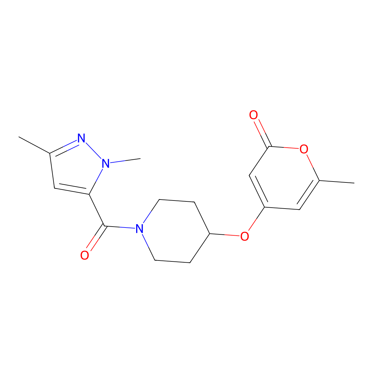 4-{[1-(1,3-dimethyl-1H-pyrazole-5-carbonyl)piperidin-4-yl]oxy}-6-methyl-2H-pyran-2-one molecular structure, CAS 1705433-39-1