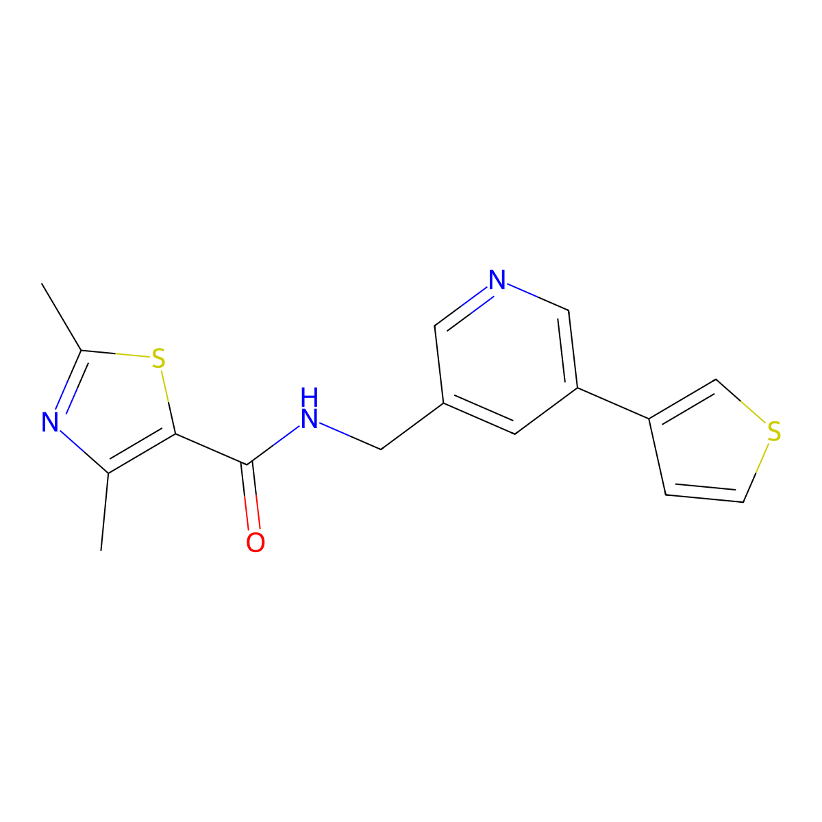 2,4-dimethyl-N-((5-(thiophen-3-yl)pyridin-3-yl)methyl)thiazole-5-carboxamide molecular structure, CAS 1705434-14-5