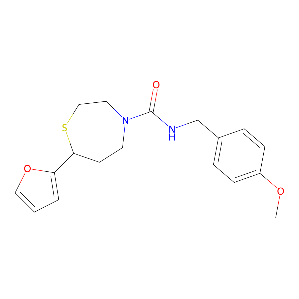 7-(furan-2-yl)-N-(4-methoxybenzyl)-1,4-thiazepane-4-carboxamide molecular structure, CAS 1705434-53-2