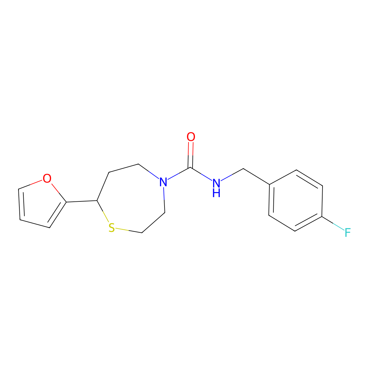 N-(4-fluorobenzyl)-7-(furan-2-yl)-1,4-thiazepane-4-carboxamide molecular structure, CAS 1705434-56-5
