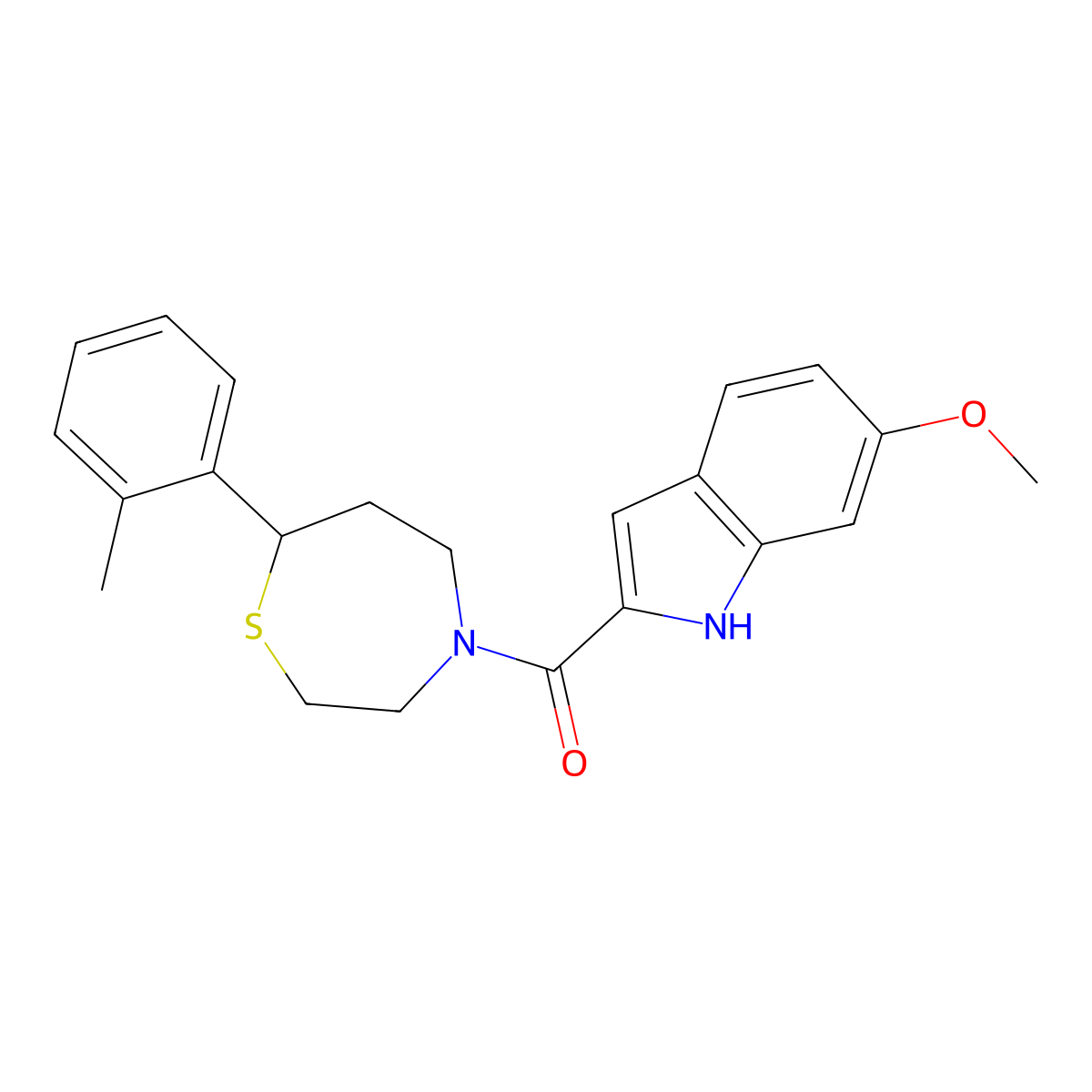 (6-methoxy-1H-indol-2-yl)(7-(o-tolyl)-1,4-thiazepan-4-yl)methanone molecular structure, CAS 1705436-58-3