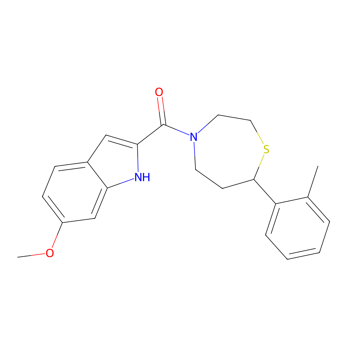 (6-methoxy-1H-indol-2-yl)(7-(o-tolyl)-1,4-thiazepan-4-yl)methanone molecular structure, CAS 1705436-58-3