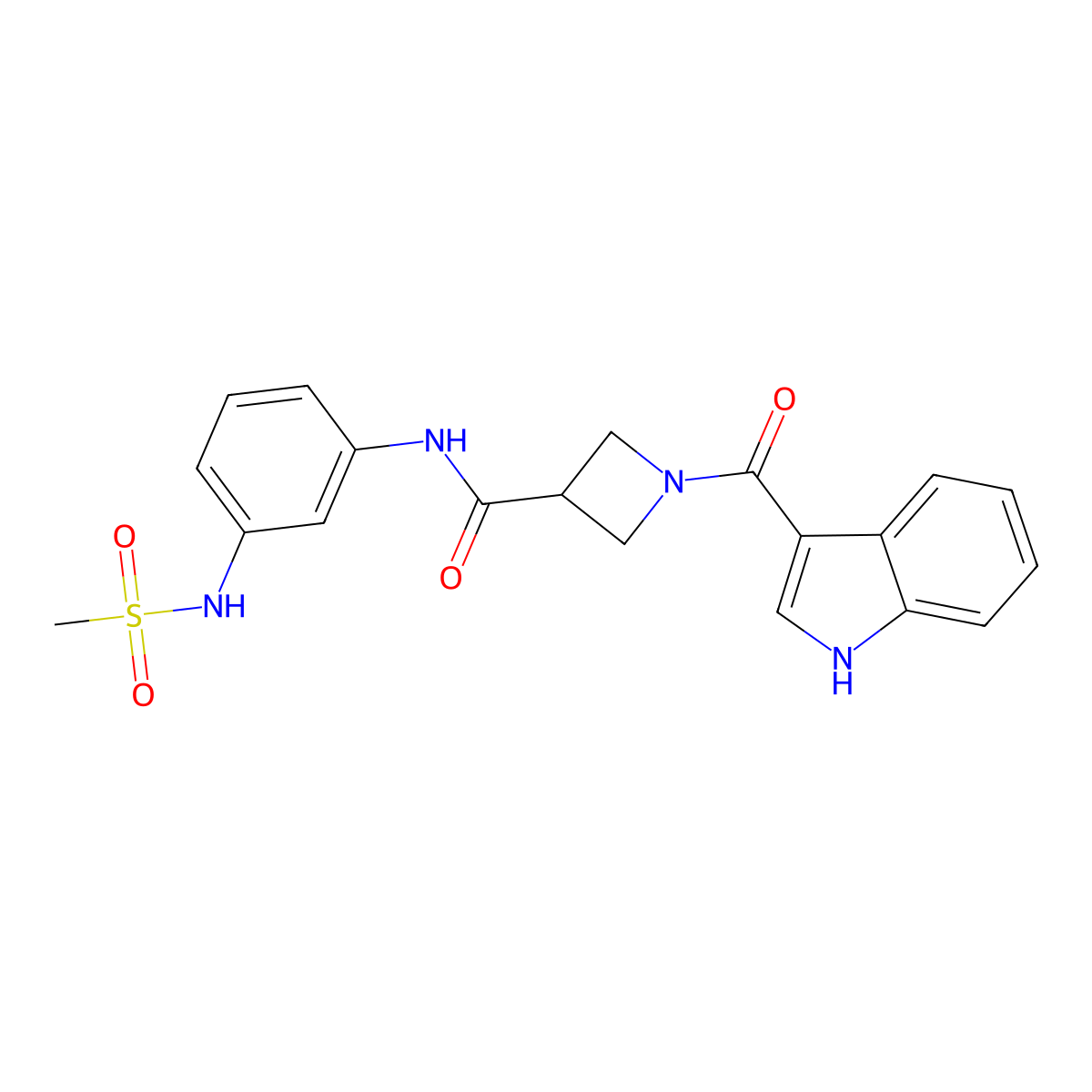 1-(1H-indole-3-carbonyl)-N-(3-(methylsulfonamido)phenyl)azetidine-3-carboxamide molecular structure, CAS 1705436-83-4