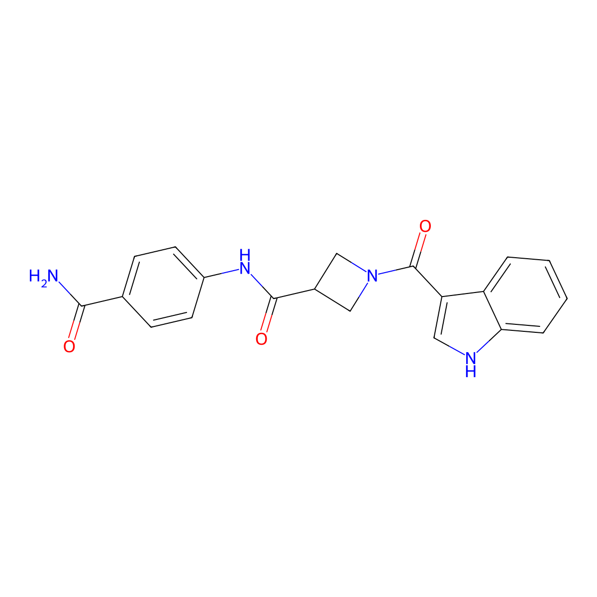 N-(4-carbamoylphenyl)-1-(1H-indole-3-carbonyl)azetidine-3-carboxamide molecular structure, CAS 1705437-19-9