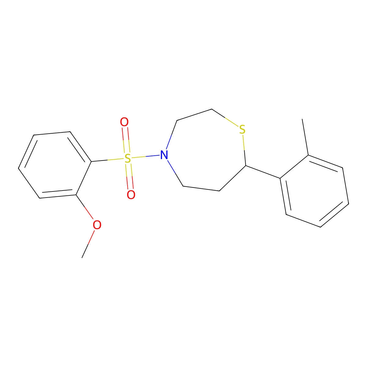 4-((2-Methoxyphenyl)sulfonyl)-7-(o-tolyl)-1,4-thiazepane molecular structure, CAS 1705437-27-9
