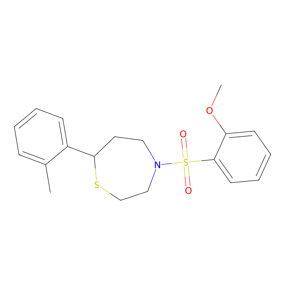 4-((2-Methoxyphenyl)sulfonyl)-7-(o-tolyl)-1,4-thiazepane molecular structure, CAS 1705437-27-9