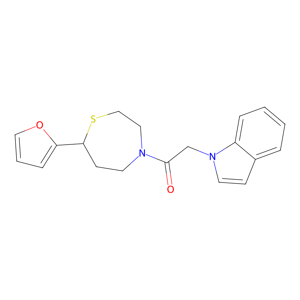 1-(7-(furan-2-yl)-1,4-thiazepan-4-yl)-2-(1H-indol-1-yl)ethanone molecular structure, CAS 1705438-37-4