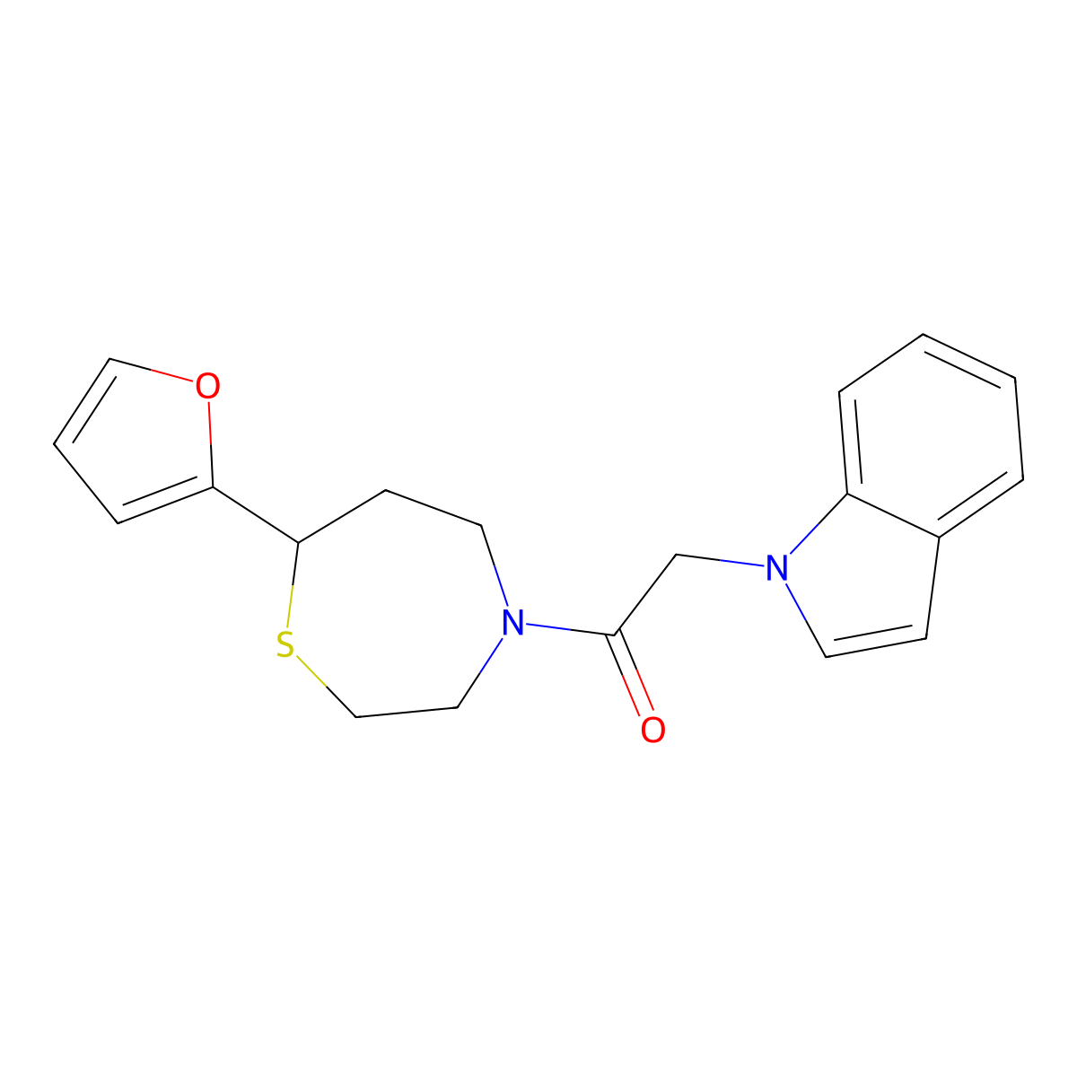 1-(7-(furan-2-yl)-1,4-thiazepan-4-yl)-2-(1H-indol-1-yl)ethanone molecular structure, CAS 1705438-37-4