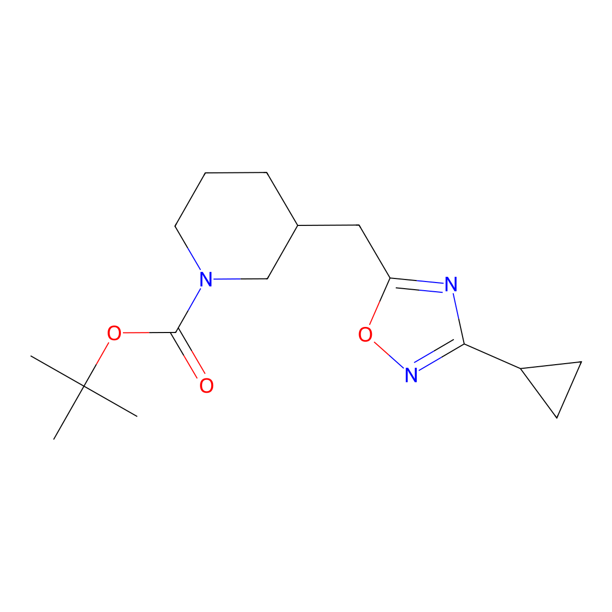 Tert-butyl 3-[(3-cyclopropyl-1,2,4-oxadiazol-5-yl)methyl]piperidine-1-carboxylate molecular structure, CAS 1705438-53-4