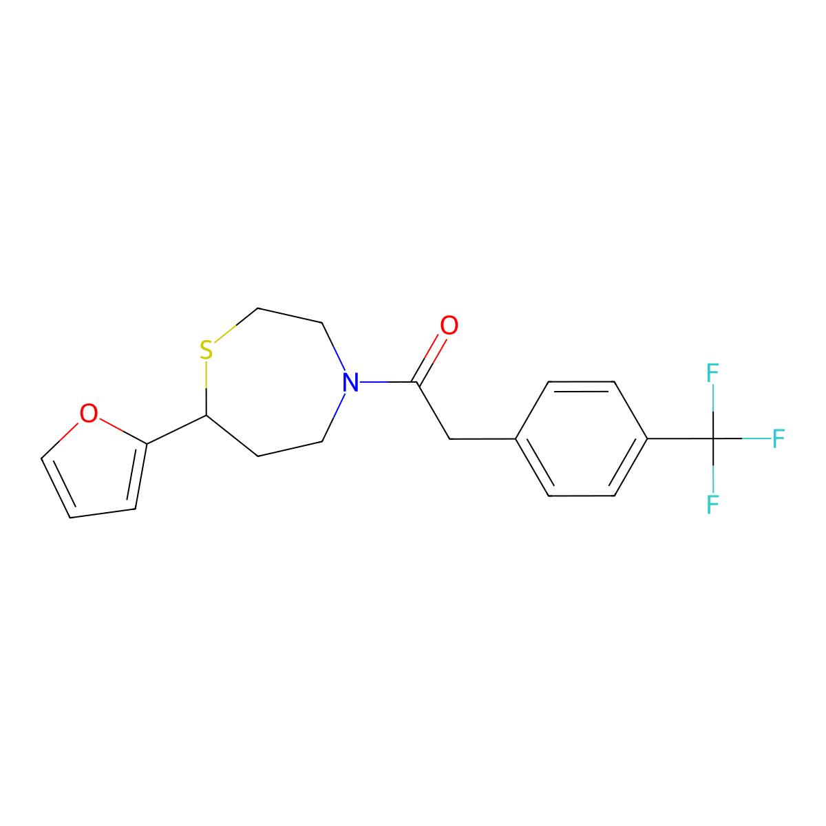 1-(7-(Furan-2-yl)-1,4-thiazepan-4-yl)-2-(4-(trifluoromethyl)phenyl)ethanone molecular structure, CAS 1705438-73-8