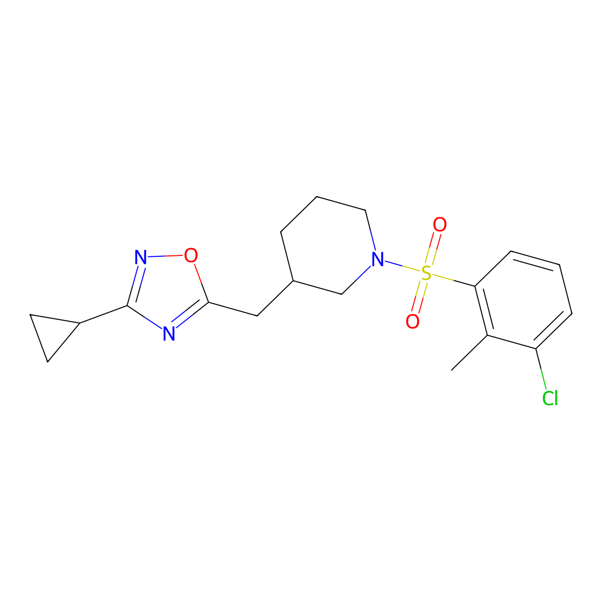 5-((1-((3-Chloro-2-methylphenyl)sulfonyl)piperidin-3-yl)methyl)-3-cyclopropyl-1,2,4-oxadiazole molecular structure, CAS 1705438-99-8